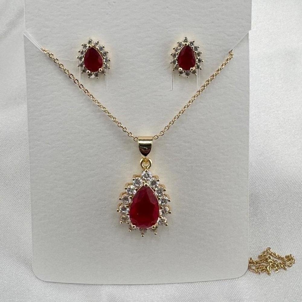 Elegant Gold and‎ Red Jewelry Set 14k Gold Plated Necklace and earrings